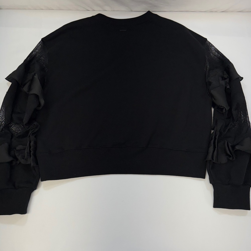 NWOT AllSaints Black Organic Cotton Gracie Sweatshirt Lace Ruffle Sleeve Large - Picture 8 of 15